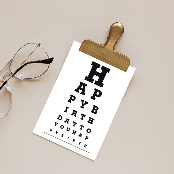 Eye chart BIRTHDAY card printable optometrist ophthalmologist digital download