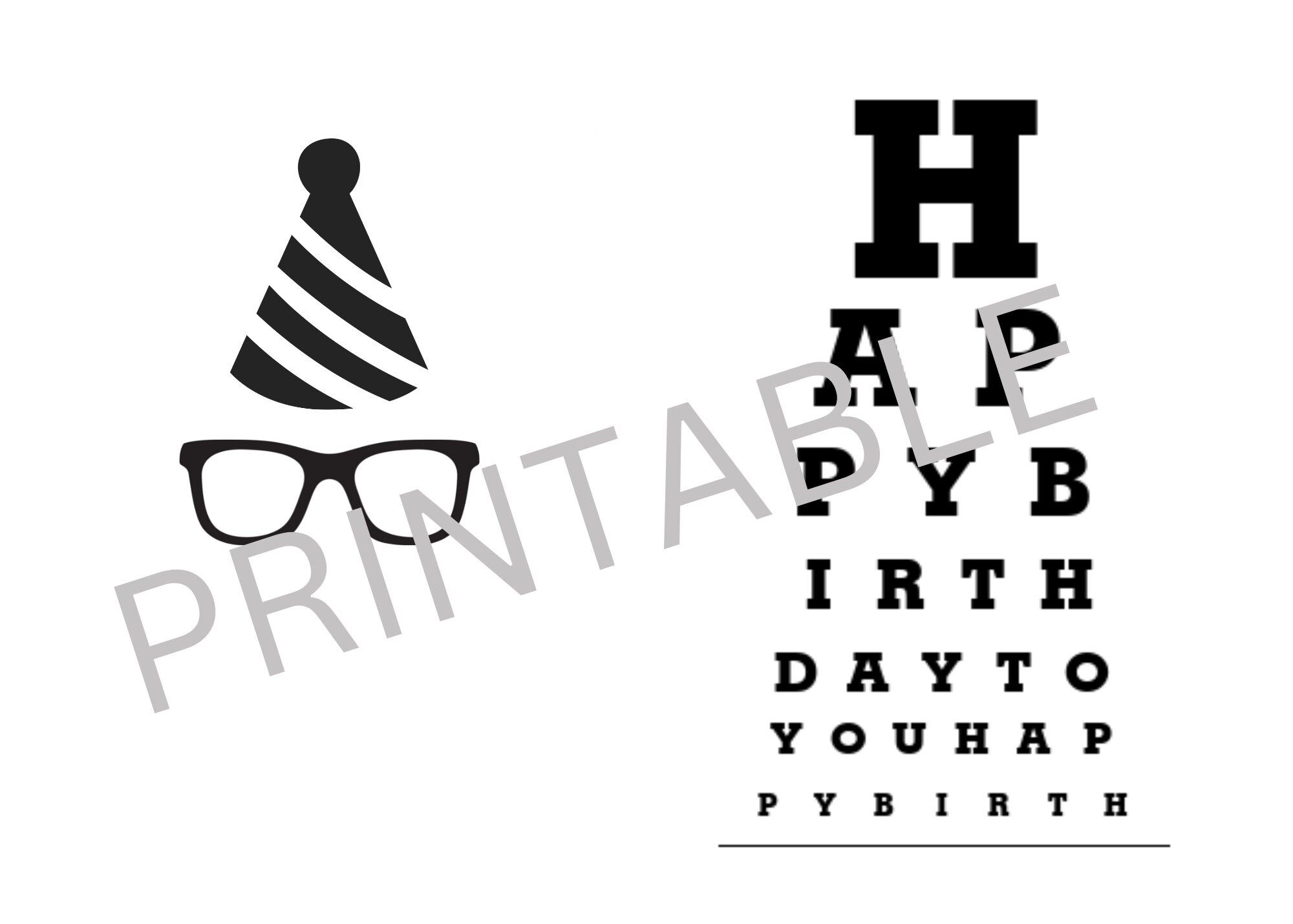 Eye Chart BIRTHDAY Card Printable Optometrist Ophthalmologist Digital Eye Chart Birthday Card