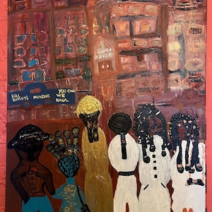 Profound African American Artist Gloria Lawyer Acrylic on canvas Montage Painting - Harlem Street