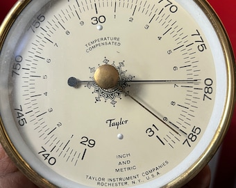 Vintage Taylor Instrument Co. Rochester NY Brass Nautical Barometer inch metric