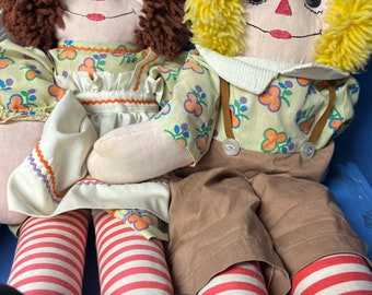 Two 22” Raggedy Ann dolls Blonde and Brunette custom clothing