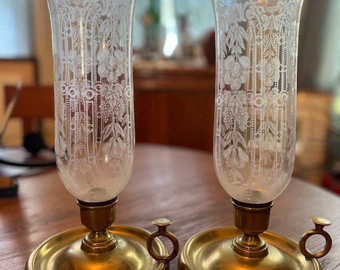 Pair of Vintage Marble Based Candlesticks With Scalloped Edges