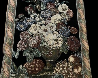 Beautiful vintage floral still life tapestry wall hanging 40 x 25”