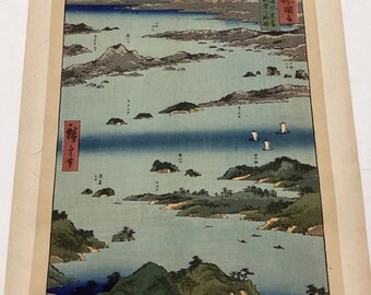 Hiroshige, "Mutsu Province: View of Matsushima, Sight Map Mount Tomi Wood Block