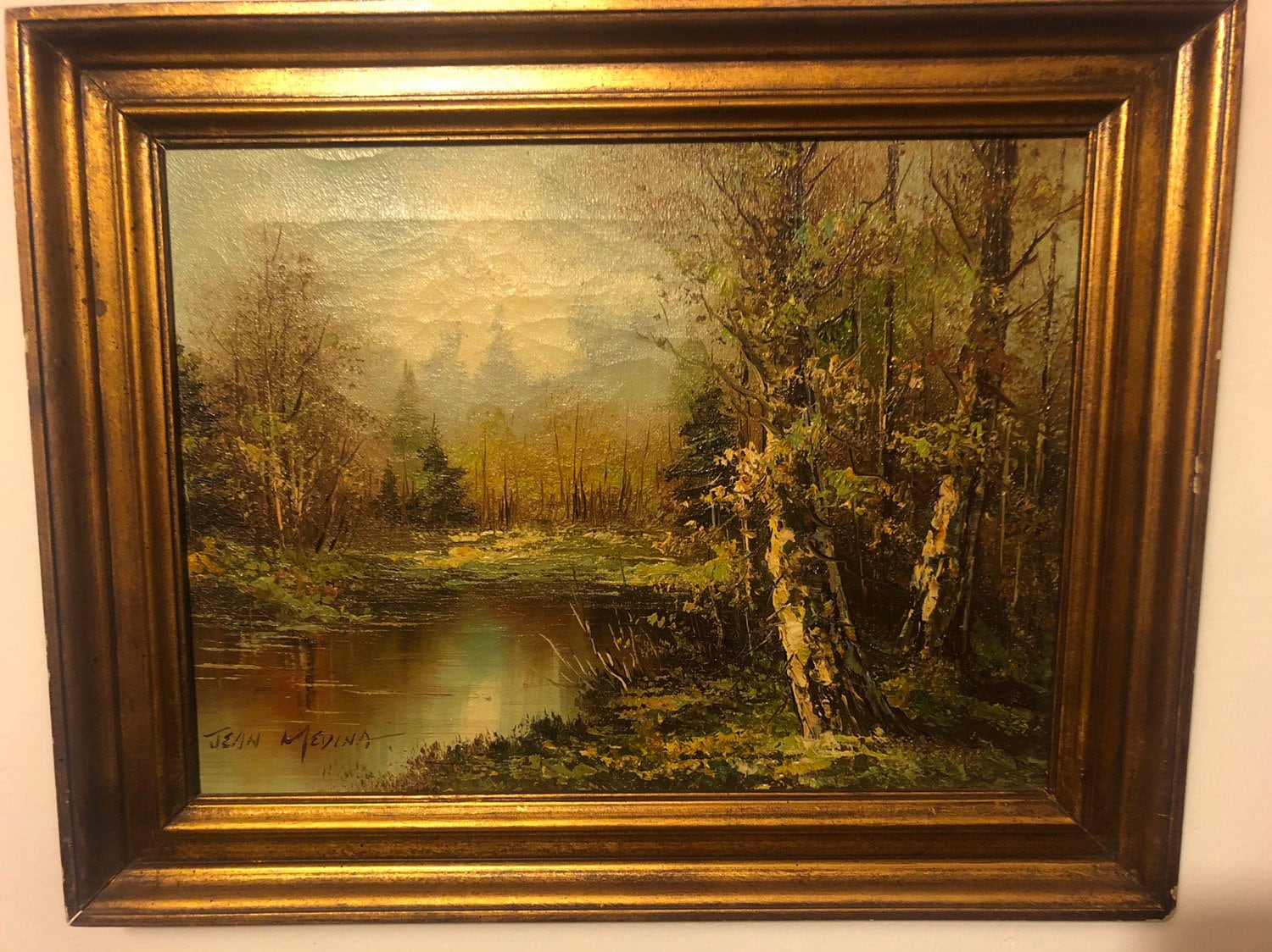 Beautiful Small Oil Landscape Lake Scene Painting by Listed Artist