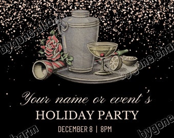 Personalized Custom COCKTAIL PARTY Invitation, Art Deco Holiday Greeting, New Year's Eve - Printable Digital Download