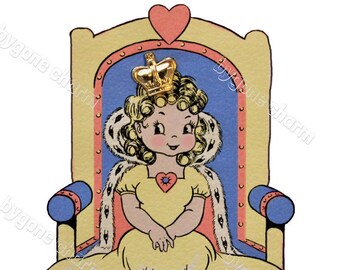 Vintage QUEEN of HEARTS illustraties, verjaardag koningin, Vintage Valentijn, Moederdag - DIY afdrukbare digitale Download