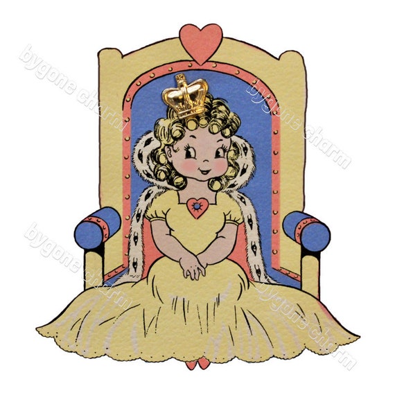 Vintage QUEEN of HEARTS Clip Art, Birthday Queen, Vintage Valentine, Mother's Day - DIY Printable Digital Download