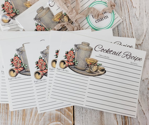 COCKTAIL RECIPE CARDS Vintage Inspired Bar - Set of 15