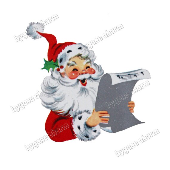 Vintage SINGING SANTA Christmas Carol Clip Art, Kitschy Holiday Greetings, 1950s - DIY Printable Digital Download