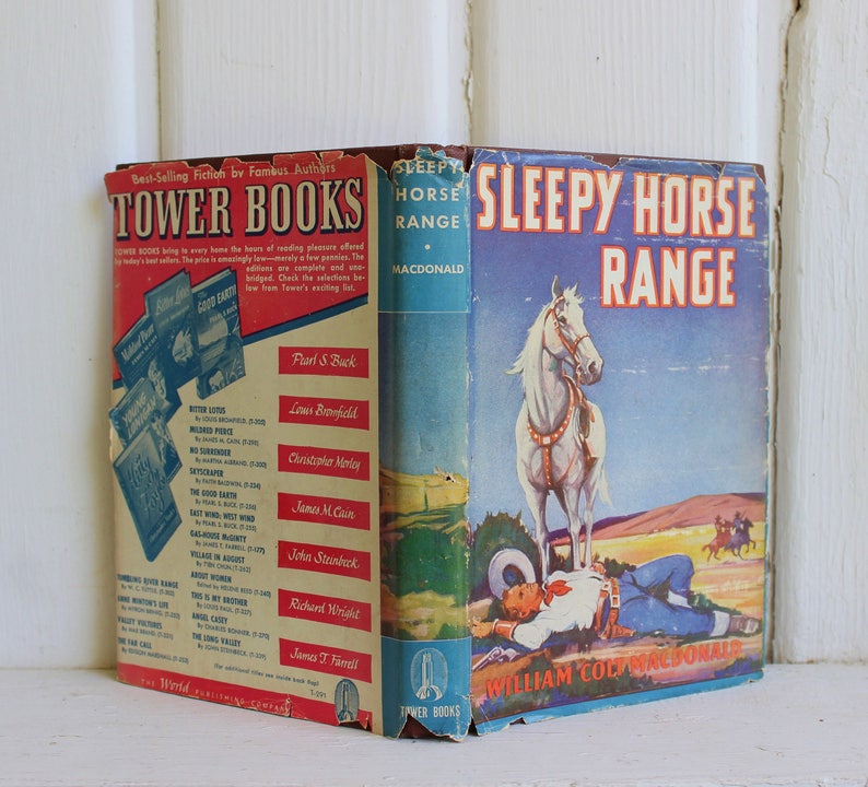 Retro Cowboy Books & Record, Country Western Kitsch, Lone Ranger, Sleepy Horse Range, Vintage Book Set image 3