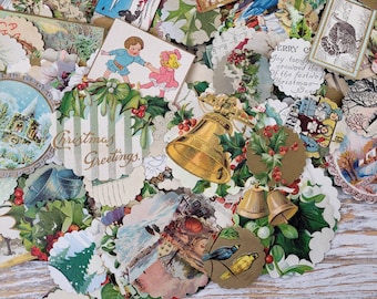 Antique CHRISTMAS EPHEMERA Decorative Roundies Made from Antique Christmas Postcards - 40 Pieces