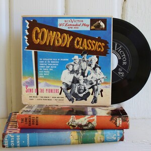 Retro Cowboy Books & Record, Country Western Kitsch, Lone Ranger, Sleepy Horse Range, Vintage Book Set image 2