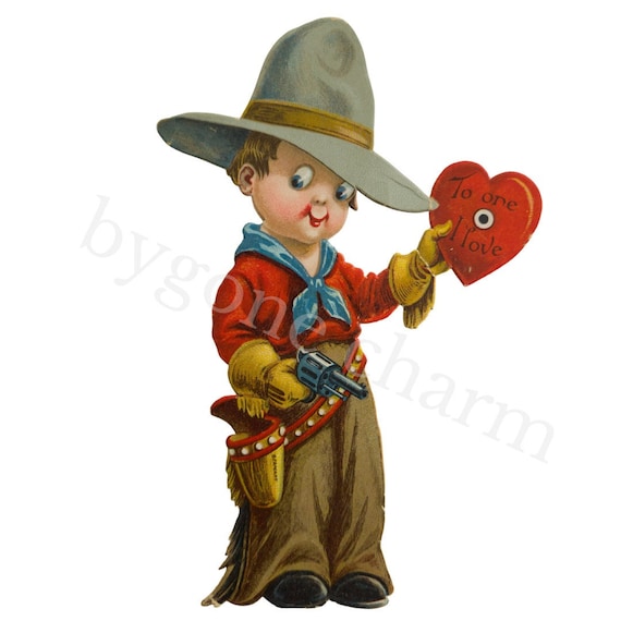 VALENTINE COWBOY, Antique Valentine Printable Card, Clip Art Digital Download