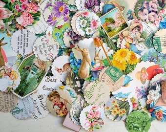 Antique EASTER/SPRING EPHEMERA Decorative Roundies Made from Antique Postcards - 35+ Pieces