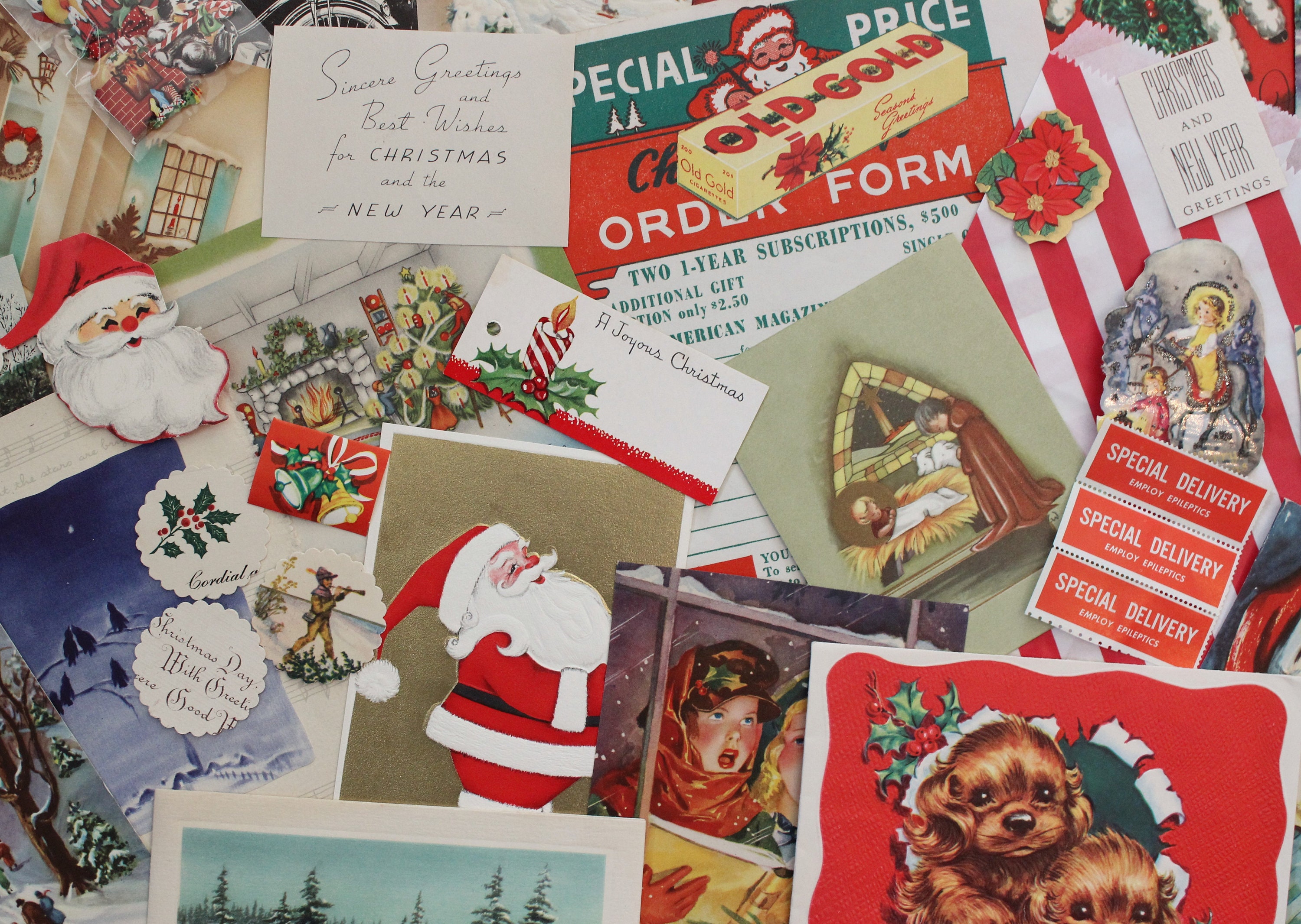Huge Vintage CHRISTMAS EPHEMERA Pack 90 Pieces, Vintage Christmas