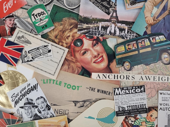 Vintage TRAVEL Ephemera Pack - 70+ Pieces - Scrapbook Supplies, Junk Journal, Antique Ephemera, Mid Century Kitsch