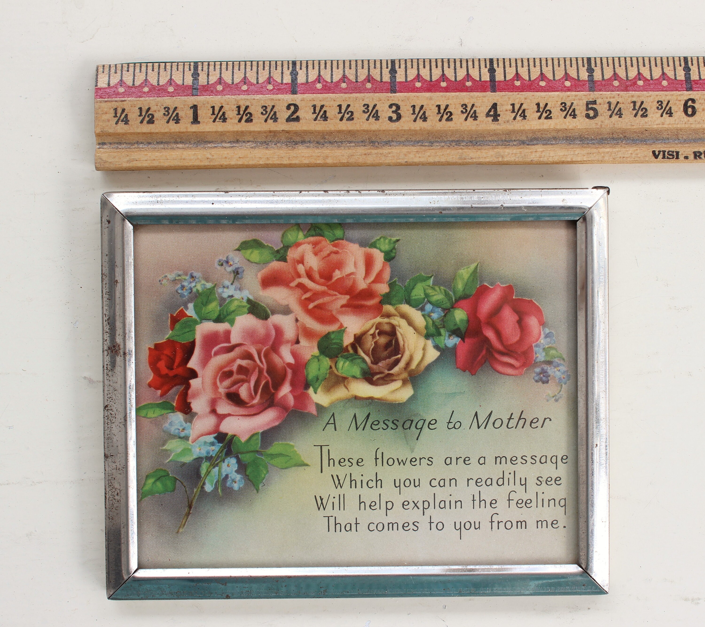 Lovely Vintage MOTHER Poem Print in Tarnished Silver Frame (1940's