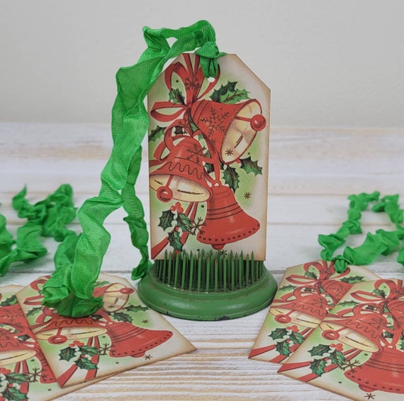Retro CHRISTMAS BELLS Gift Tags, Vintage Style Christmas - Set of 5