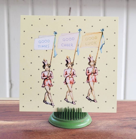 Vintage Style GOOD LUCK Cheerleader Cards, Marching Band - Set of 8 (envelopes included)