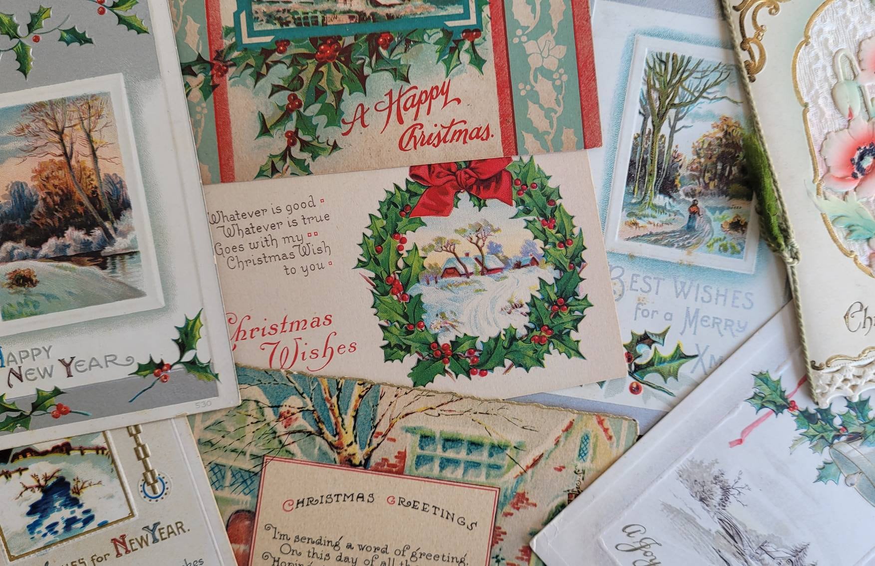 Antique CHRISTMAS Postcards 1910s - 1920s, Vintage Holiday Scrapbooking
