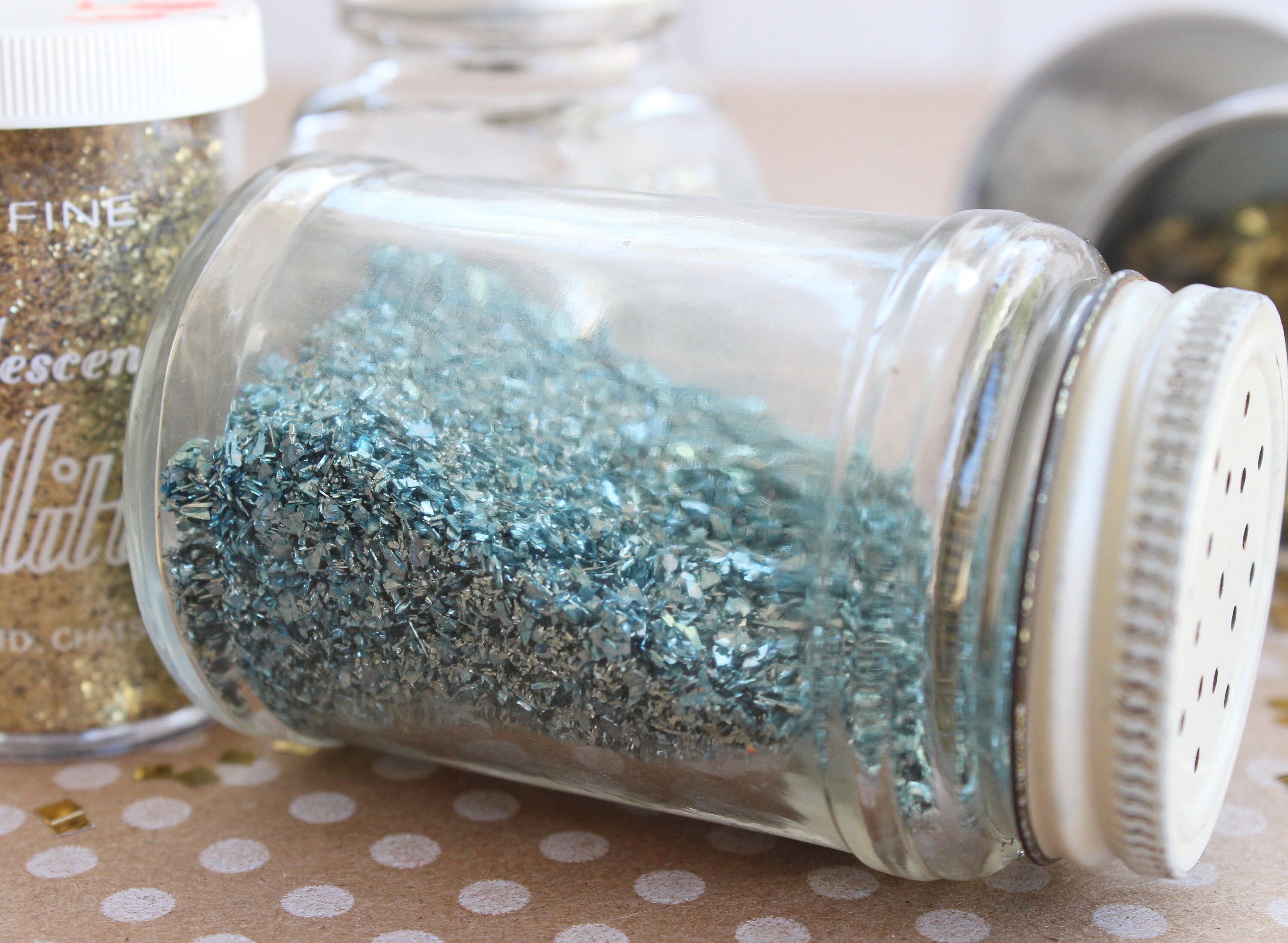 Collection Vintage GLITTER, German Glass Glitter, Mica Flakes, Silver, Gold