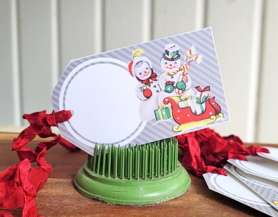 Kitschy SNOWMAN COUPLE Gift Tags, Vintage Style Christmas - Set of 5