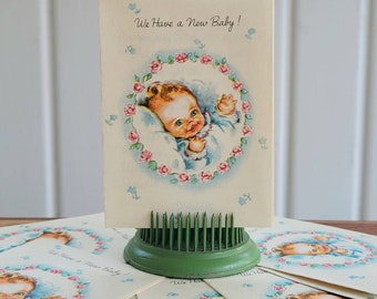 Cute Vintage BABY ANNOUNCEMENT Greeting Cards 1950s, UNUSED Set of 12