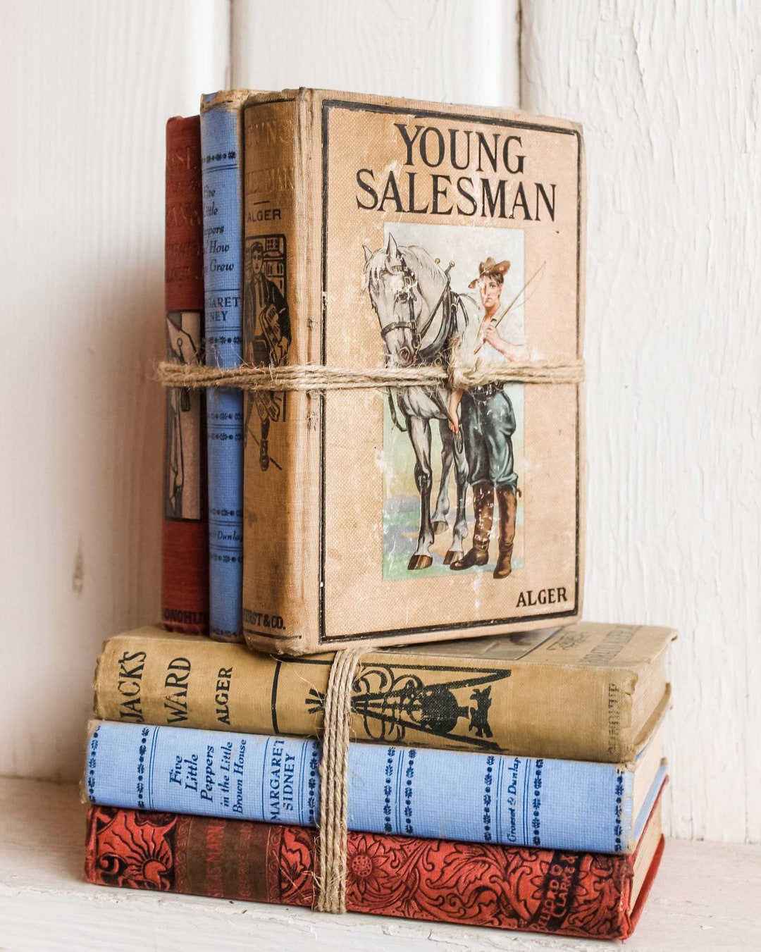 Antique BOOK BUNDLES, Vintage Decorative Books, Rustic Farm Country