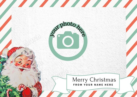Personalized Custom SANTA CLAUS Photo Frame, Kitschy Holiday Greeting 1950s - Printable Digital Download
