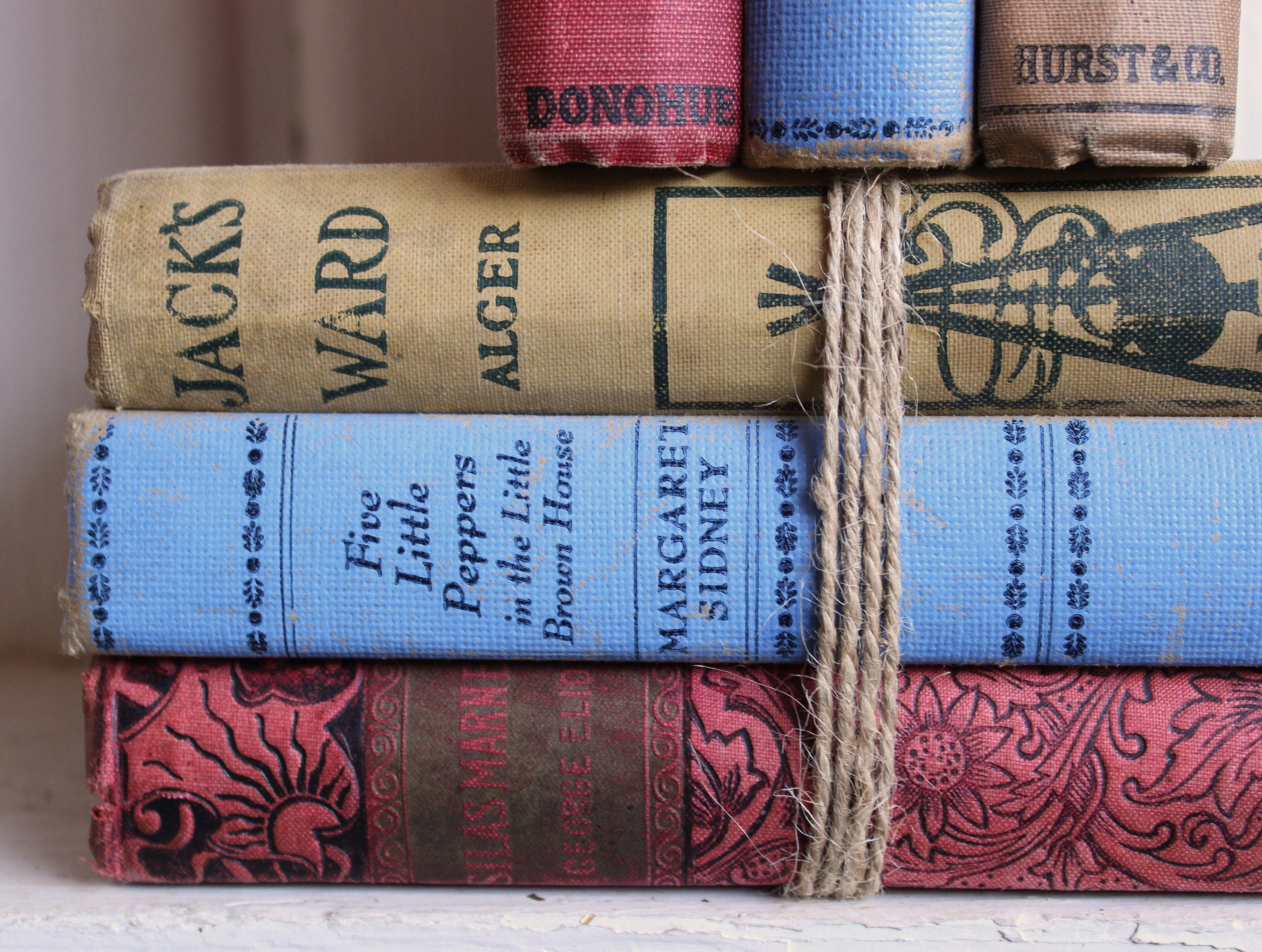 Antique BOOK BUNDLES, Vintage Decorative Books, Rustic Farm Country Decor Set of 6 Books