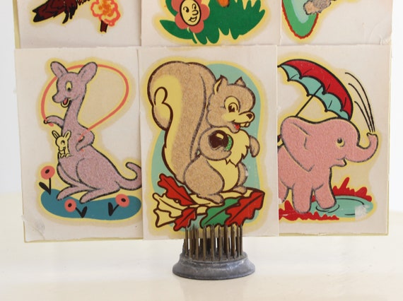 Rare Vintage FURRY ANIMAL DECALS 1950s, Squirrel, Elephant, Puppy