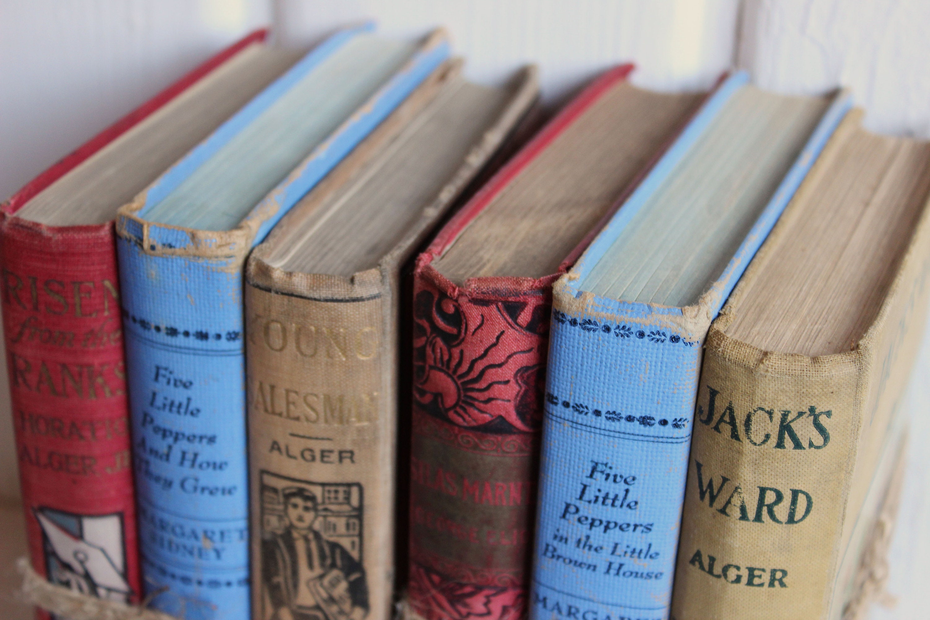 Antique BOOK BUNDLES, Vintage Decorative Books, Rustic Farm Country Decor Set of 6 Books