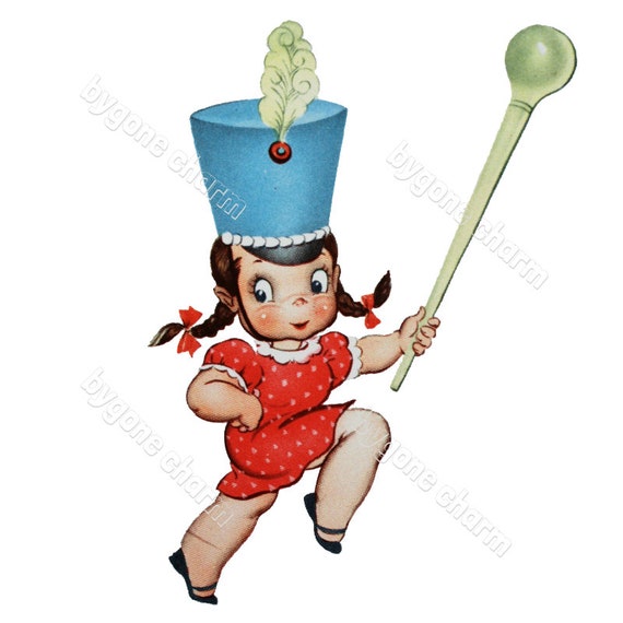 Vintage MARCHING BAND Leader Birthday Girl Clip Art, Happy Birthday, Best Wishes - DIY Printable Digital Download