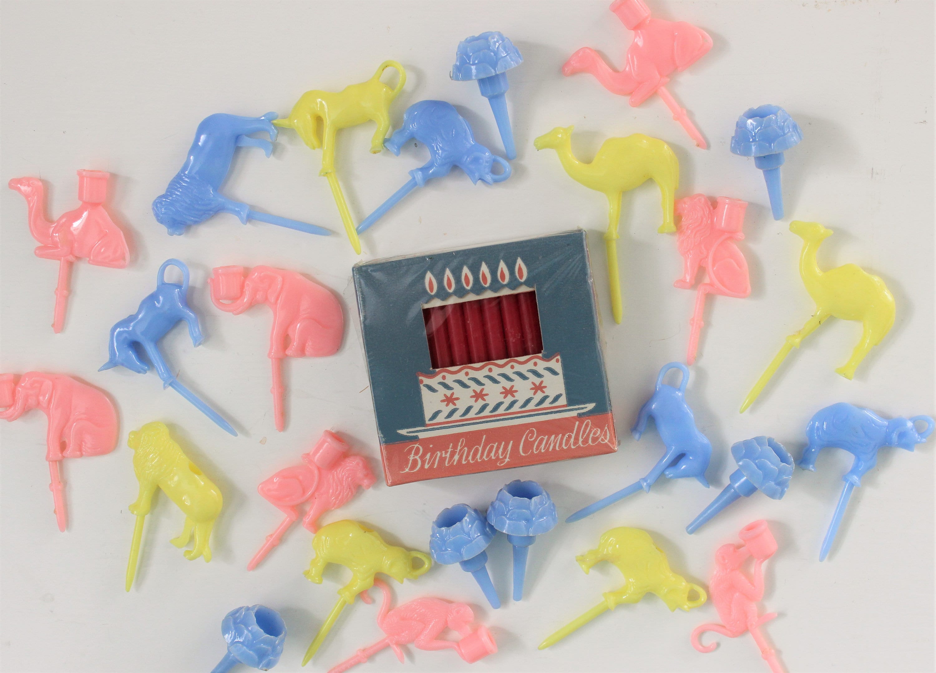 Vintage BIRTHDAY CANDLES & HOLDERS, Retro Birthday Party Decorations, Cake Supplies