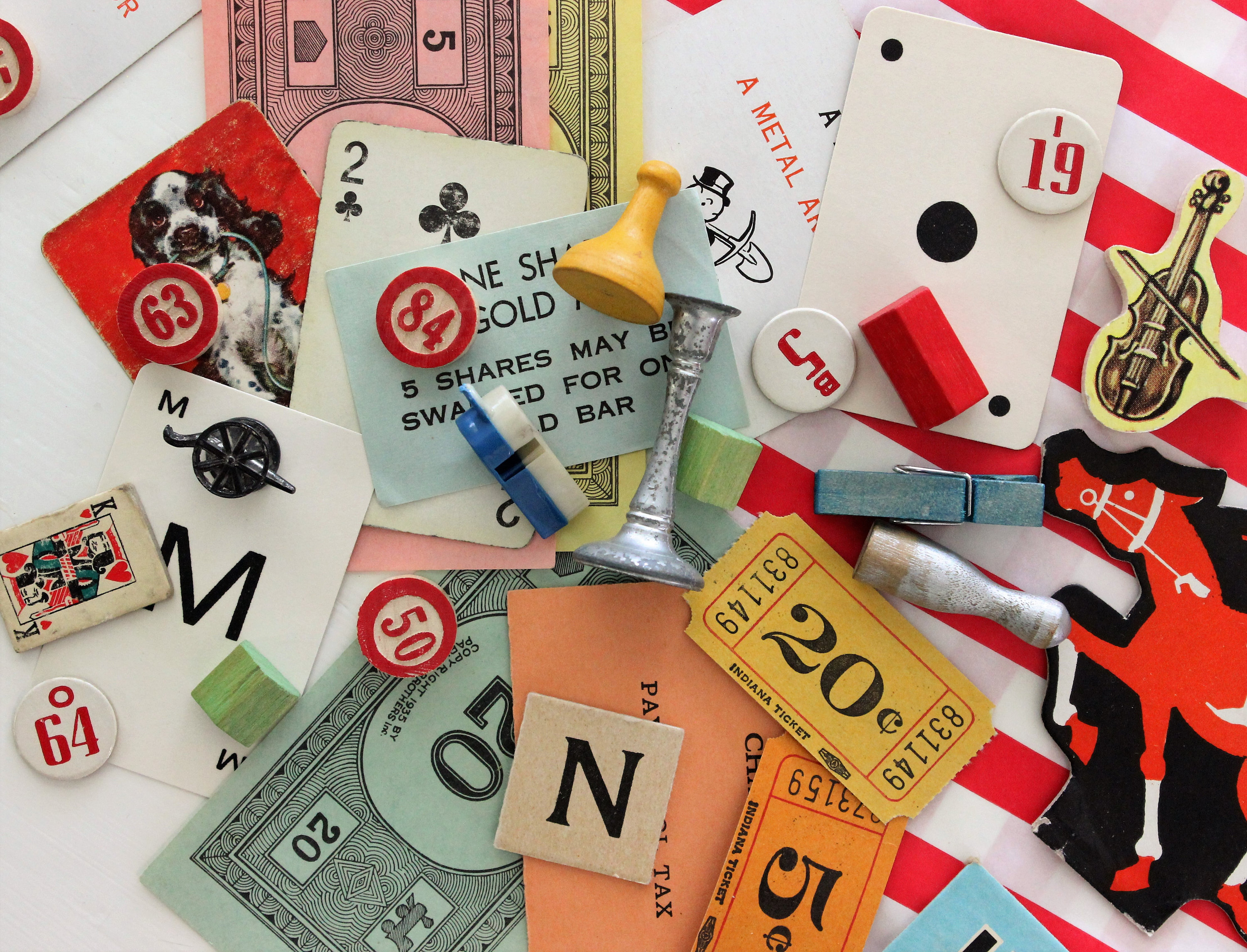 Vintage GAME PIECE Crafting Packs, Retro Kitsch Crafting Supplies, 30 Pieces Each