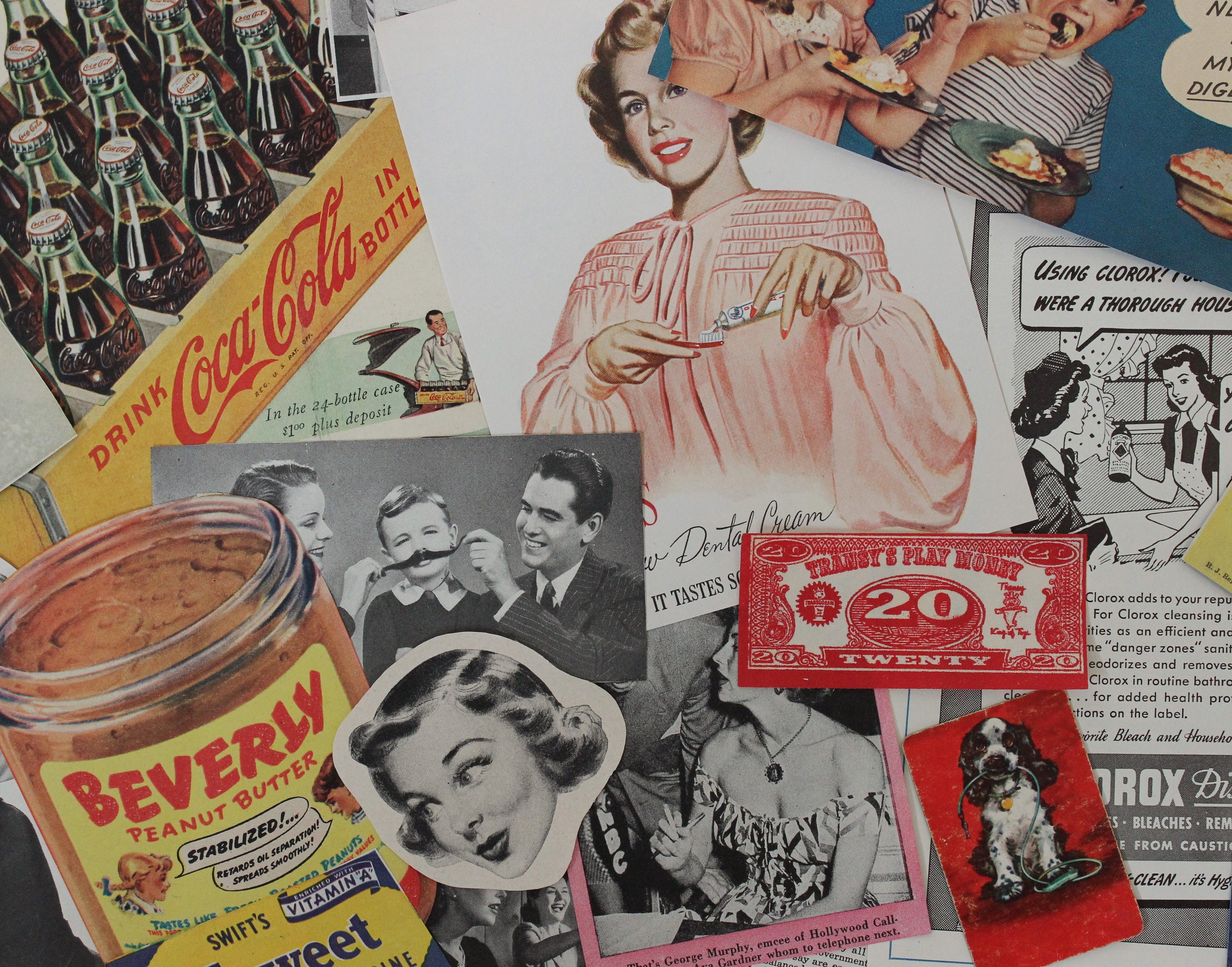 Huge Vintage RETRO KITSCH EPHEMERA Pack 85 Pieces, Vintage Advertising