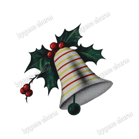 Vintage CHRISTMAS BELL Clip Art, Kitschy Mid Century Christmas, 1950s - DIY Printable Digital Download