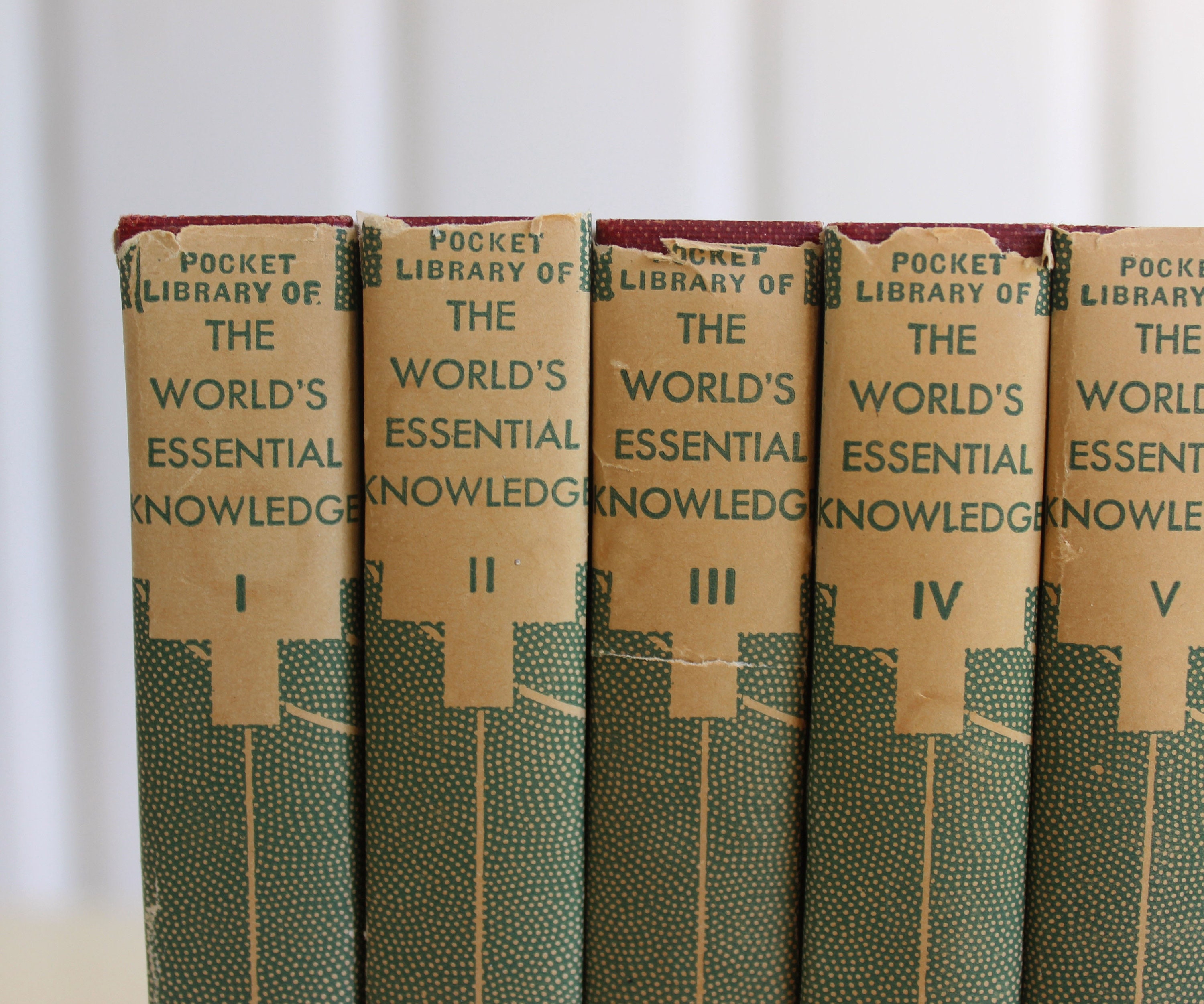 Antique POCKET LIBRARY Book Set, World's Essential Knowledge I X