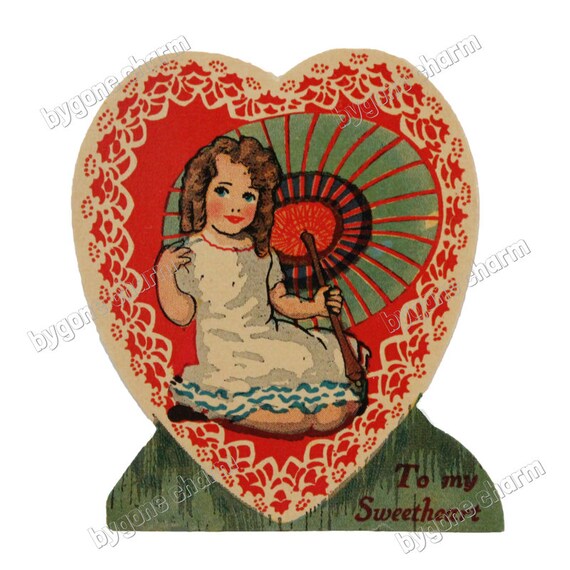 Antique Valentine Printable Card, Girl with Parasol TO MY SWEETHEART, Clip Art Digital Download