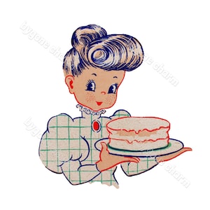 Vintage Mom Baking BIRTHDAY CAKE Clip Art, Happy Birthday, Mother&#39;s Day - DIY Digital Download