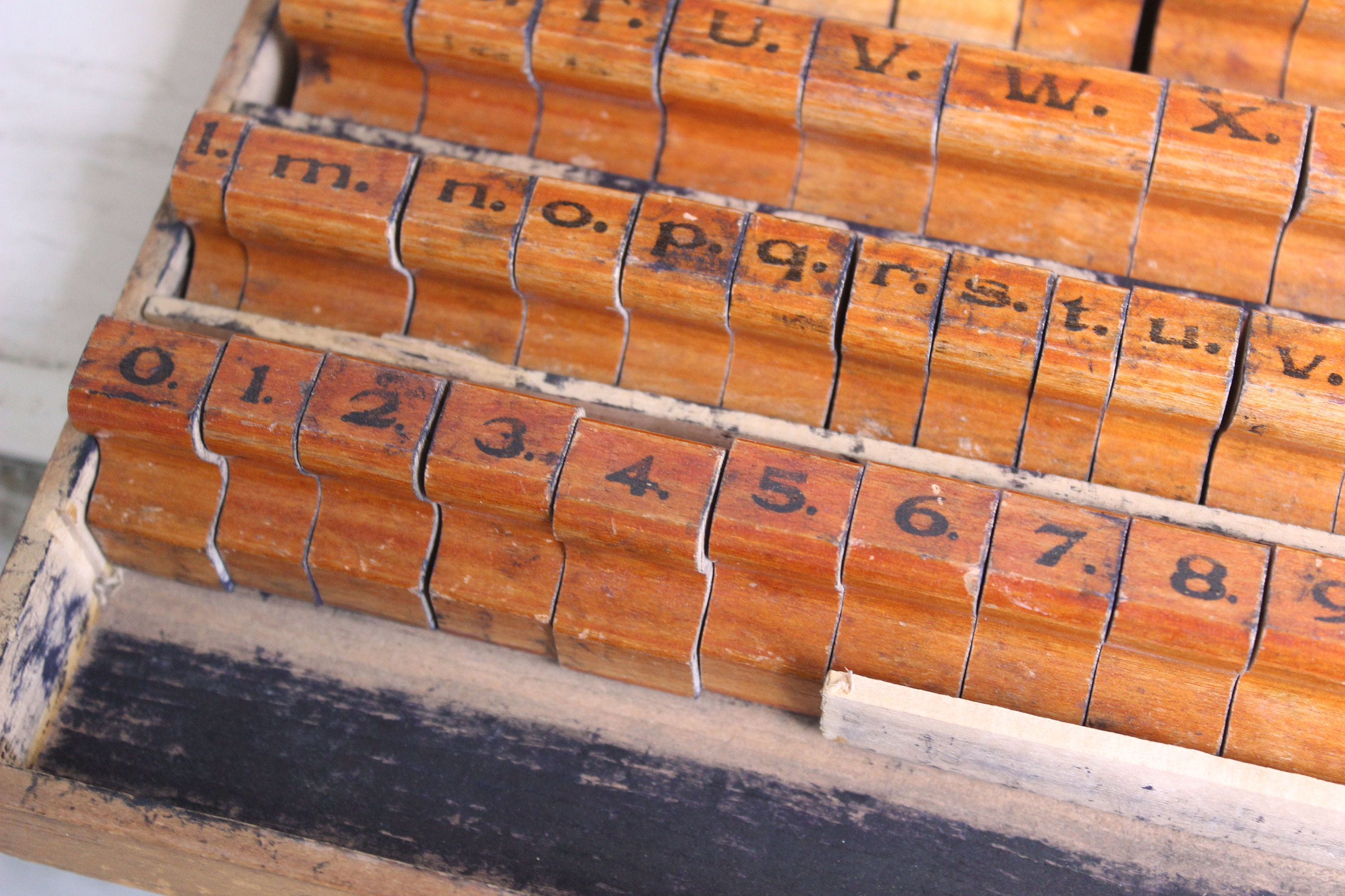 Retro Stamp Set Alphabet & Numbers, Vintage Wood Handle Stamps in