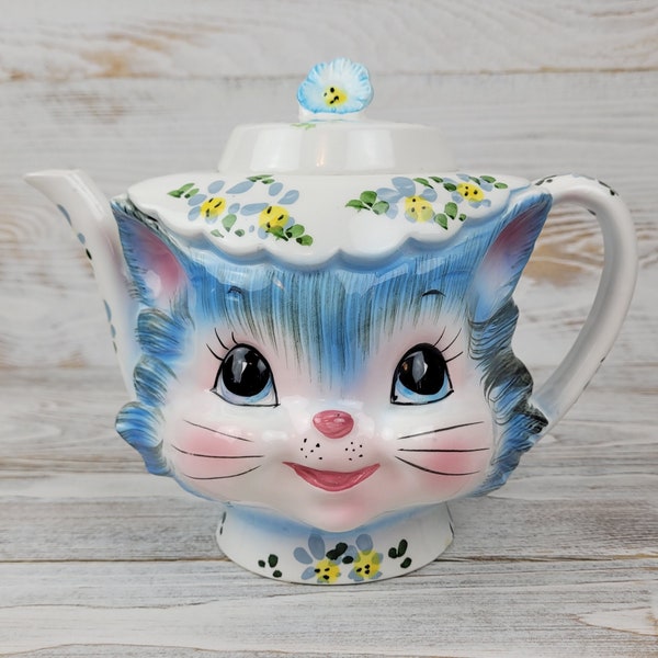 Vintage MISS PRISS Kitten Teapot, Lefton 1950s 4 Cup 1516, Kitschy Home Decor, Retro Kitchen