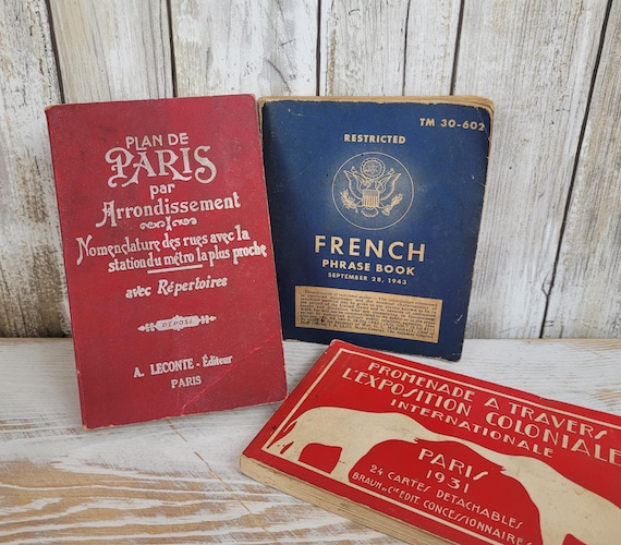 Collection of Vintage French Books/Ephemera, Paris, French Maps, French Language