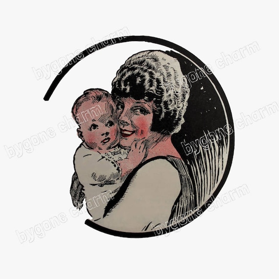 Antique MOTHER & BABY Hugging, Mother's Day Image, DIY Clip Art, Vintage Printable Digital Download