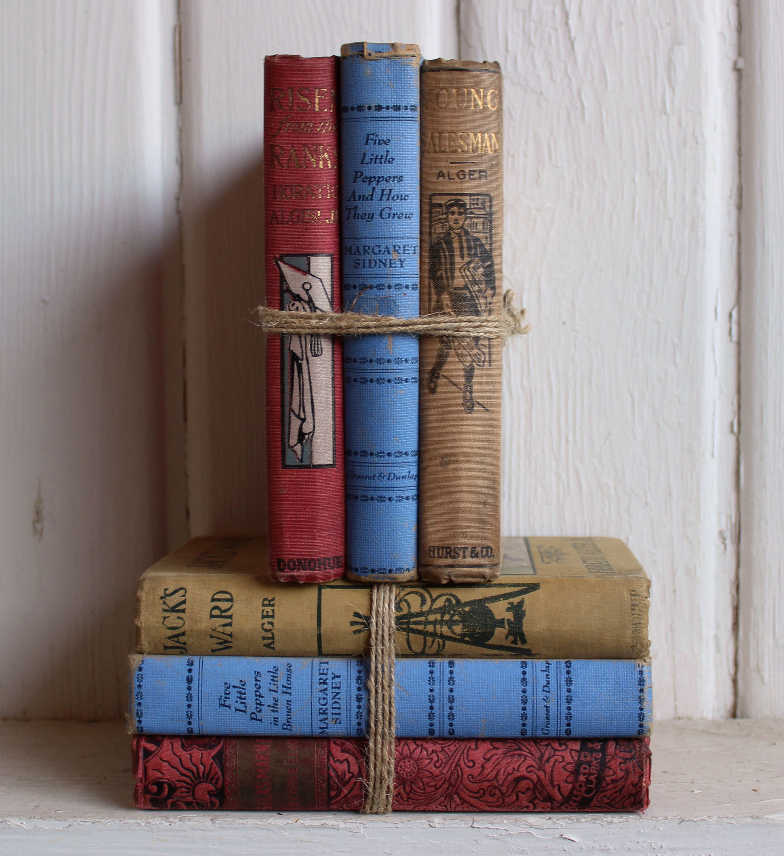 Antique BOOK BUNDLE Warm Autumn Tones, Vintage Decorative Books, Rustic