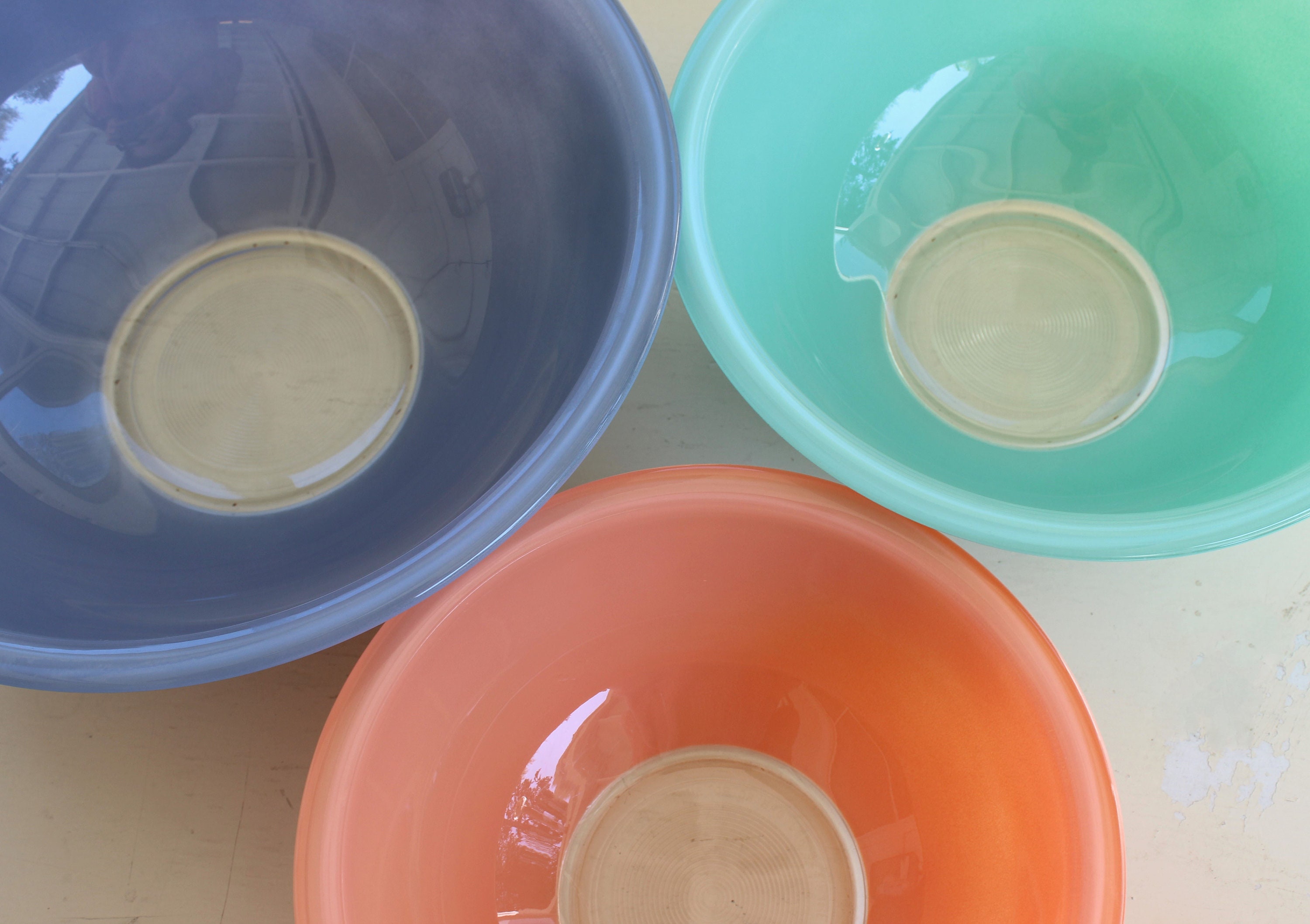 Vintage PASTEL PYREX Mixing Bowls, Nesting Bowls Clear Bottom Pink & Blue Set of 3