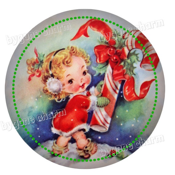 Vintage Christmas, Cutie Pie Girl Holding Candy Cane, 1940's Kitschy Retro Christmas, DIY Printable Digital Download