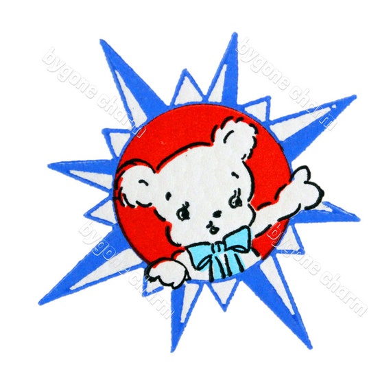 Vintage Happy Greeting WAVING BEAR STARBURST Clip Art - Printable Digital Download