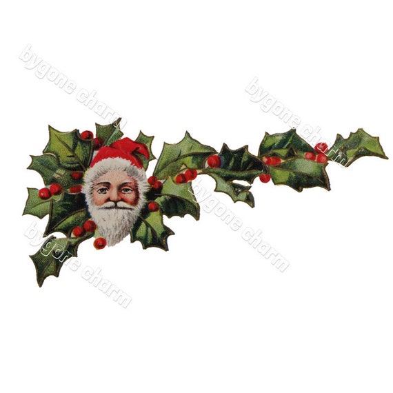 Antique SANTA & HOLLY Clip Art, Turn of the Century Christmas - DIY Printable Digital Download